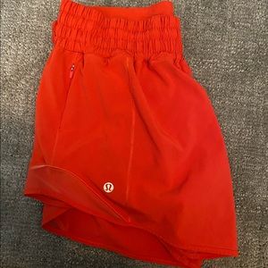 carnation red highwaisted 2.5” hotty hot lulu shorts